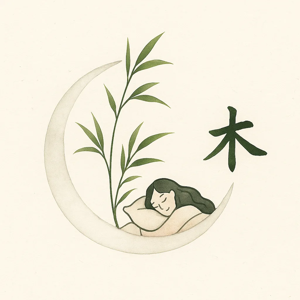 cercle enso, une plante et un symbole chinois. Une femme dort paisiblement